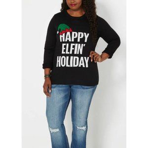 Rue21 Christmas Sweater Black Happy Elfin' Holiday Graphic